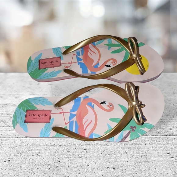 Kate spade Nassau flamingo flip flops/thong/sandals/shoes size 7-8 - Picture 5 of 12